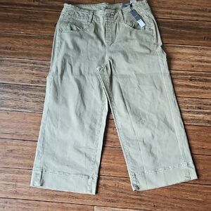 NWT Chico's Olive Pull-On Wide-Leg Crop Pants‎ Size 2P (12P)